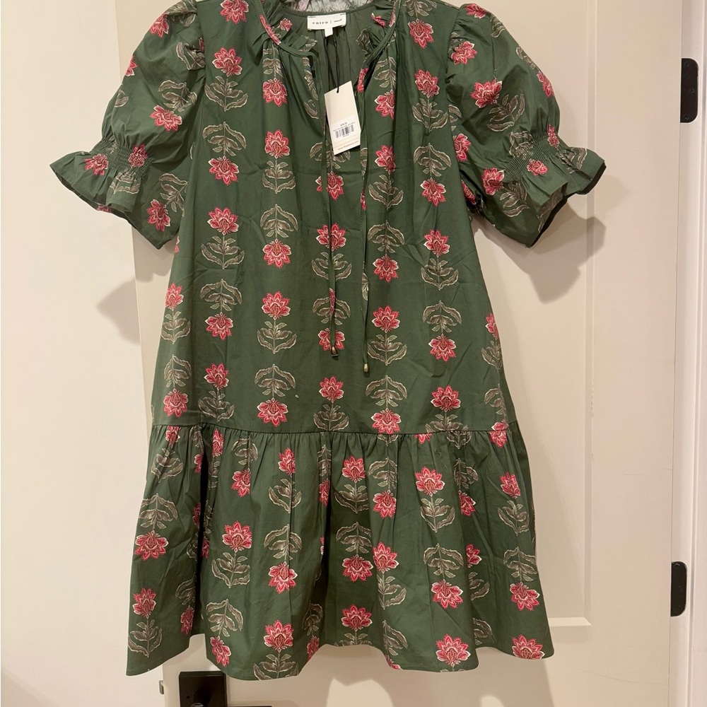 Entro Olive Dress with Coral Floral Design